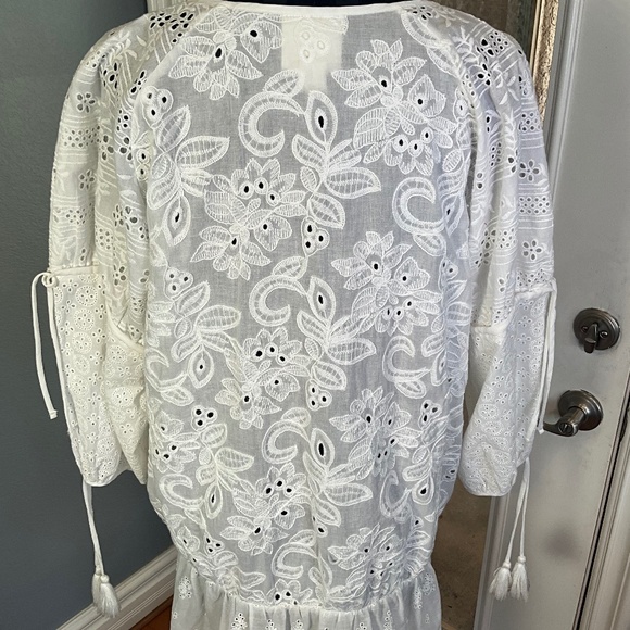 Anthropologie Maeve White Eyelet Romantic Ruffle Kimono Resortwear Cruise Travel - Picture 7 of 9